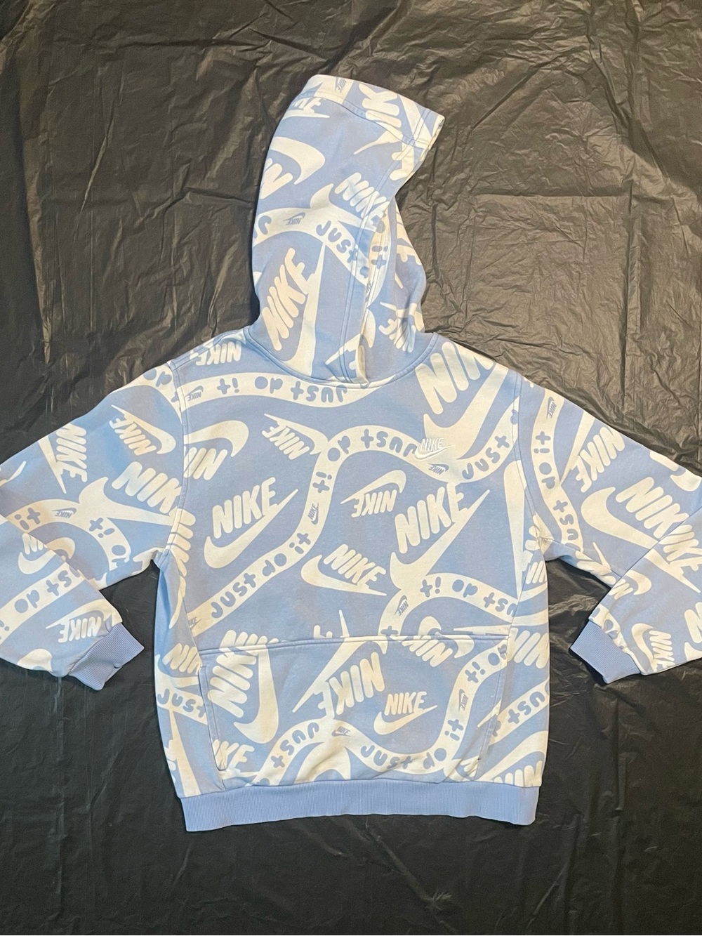 Nike Light Blue & White All-Over Logo Hoodie